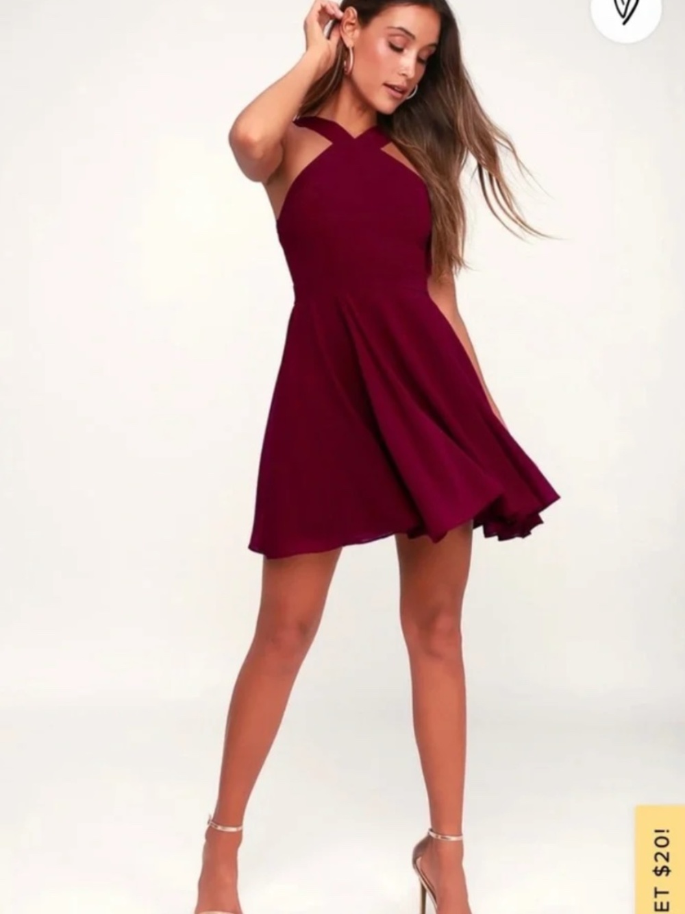 Lulu's Burgundy Crisscross Halter Mini Dress NWOT